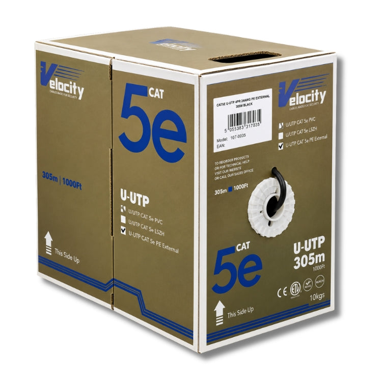 Velocity 107-0035 external Cat5e U/UTP 24AWG solid copper cable 305m black