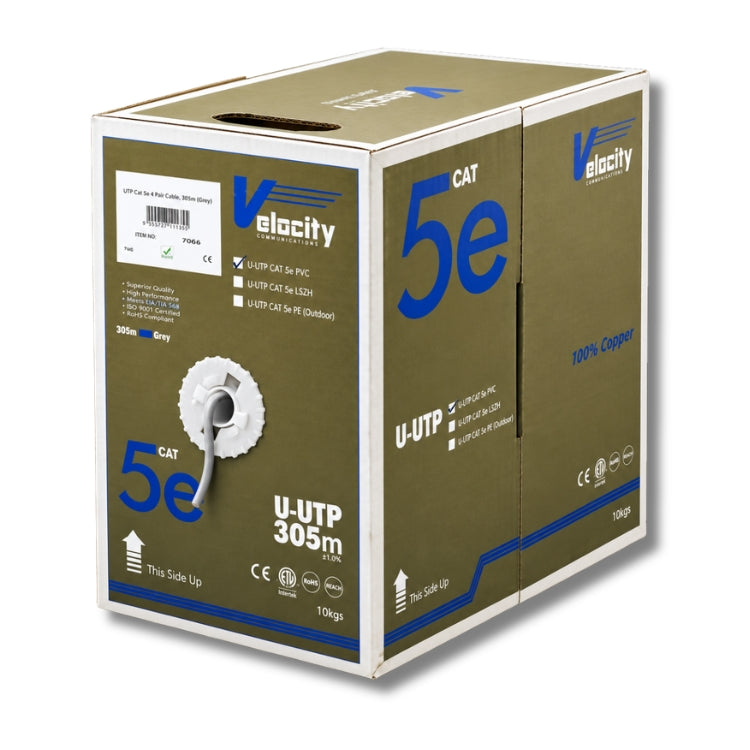 Velocity 107-0032 Internal Cat5e U/UTP 24AWG Solid Copper Cable 305m – Grey PVC